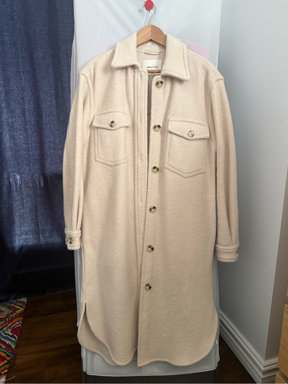 Aritzia Cream 100% Merino Wool Long Shacket